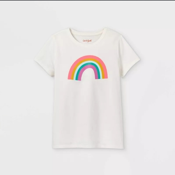 NWT Cat & Jack Girls Rainbow Graphic Tee T-Shirt Size XXL 18 Almond Cream - Picture 1 of 11